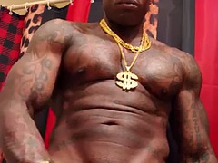 Enthousiasteling, Zwart, Homo, Hardcore, Masturbatie, Spier, Alleen, Tatoeage