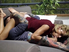 Excited lovers enjoy a hot day and sexual games outdoors