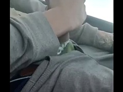 Johnholmesjunior shooting load of cum while driving on the highway in slow motion