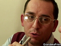 Watch this experienced old lady take on two hard cocks in POV threesome action