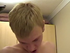 Blonde twink barebacks butt for facial after ass fingering as