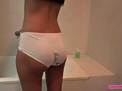 Enthousiasteling, Aziatisch, Lieveling, Bruinharig, Sperma, Hardcore, Douche, Tieten likken