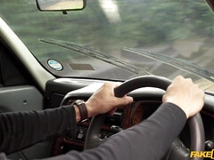 Leie, Auto, Hundestellung, Gesichtssitzen, Absätze, Latina, Tätowierung, Flotter dreier