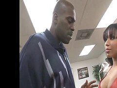 Light flesh plus-size dark-hued Fucked Doggystyle On Desk In Office