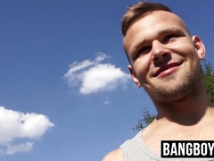 Jock blows fat dick and gets barebacked outdoor for cash