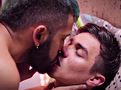 Footjob Camilo Brown fucks Alex Disneys feet and covers them with cum, licks the cum and swaps it with Alex
