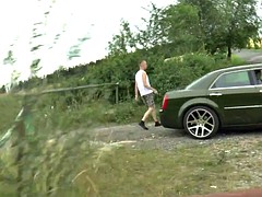 Czech boy with huge cock gets handjob outdoor