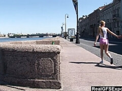 Russian blonde Olga meets BBC while jogging