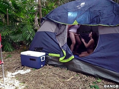 Keisha G In A Tent (2K) - Busty brunette enjoys stealth outdoor sex in camping tent