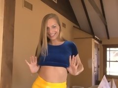 A blonde with a small ass is getting her tight pussy rammed