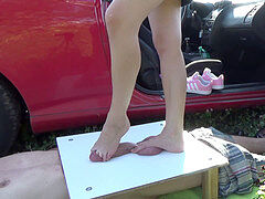 Barefoot cruel trample kicking of knob and nut sack torture - part 2