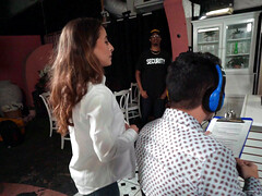 Fit brunette takes a break from kitchen work to spread her legs