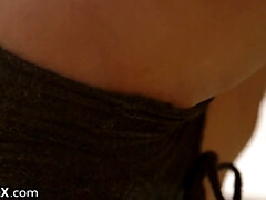 Grosser schwanz, Braunhaarige, Paar, Schwanz, Handjob, Hd, Natürlich, Titten