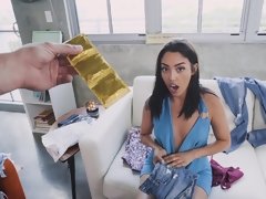 Young latina Vanessa Sky getting nailed on the couch