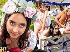18, 茶髪の, グループ, ハードコア, Hd, アウトドア, ロシア人, 結婚式