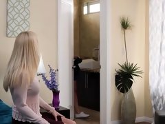 Young blonde lets busty milf lick her pussy for more income