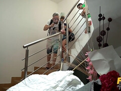 A hostel inspection turns into a full-blown fuck threesome.