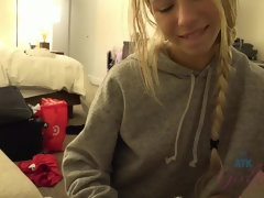 Leie, Blondine, Blasen, Fussjob, Freundin, Handjob, Dürr, Titten