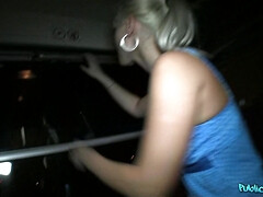 美女, ブロンド, フェラチオ, 浮気者, 顔射, アウトドア, ハメ撮り, 公共