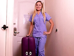 Blondine, Handjob, Massage, Masturbation, Krankenschwester, Höschen, Entkleiden, Titten