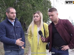 Blonde girl gives head in the fresh air