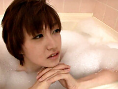 Akina Hara in warm bath gives a Japan blowjob