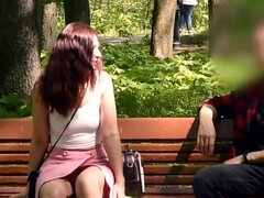 Grote kont, Flashing, Slipje, Klein, Roodharige vrouw, Russisch, Rok, Tieten likken