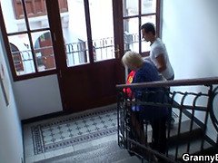 Picking up and fucking blonde granny from behind