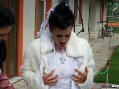 Braut, Nackt, Im freien, Hochzeit, Nass