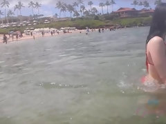 Plage, Bikini, Éjaculation interne, Exhib, Petite amie, Orgasme, De plein air, Pov