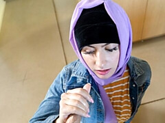 Babe in a blue hijab Angeline Red fucked for cash in POV angle