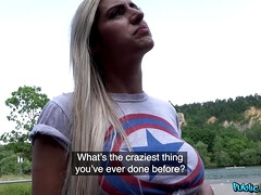 Enthousiasteling, Grote kont, Blond, Bruinharig, Sperma shot, Sperma in gezicht, Buiten, Openbaar