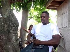 黒人, フェラチオ, 茶髪の, バック, 顔射, 異人種間, アウトドア, 馬乗り