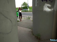 Sexy ebony with huge boob and juicy ass rides a big cock in public place