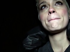 Euro blonde flashing big tits outdoor and fucking