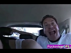 Tussi, Grosser schwanz, Blasen, Auto, Flashen, Pornostars, Titten