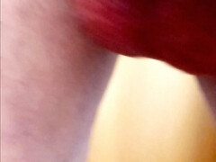 pink negative chastity with cock pressed deep into abdominal cavity