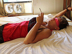 Covered mouth, face fuck, fettered