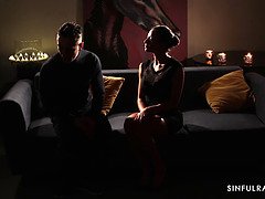 デカチン, デカパイ, フェラチオ, カップル, バック, 女, オマンコ, タトゥー