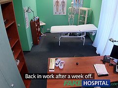 Eveline Dellai gets her shaved pussy filled with hot jizz after a wild doggystyle creampie from her fakehospital doctor