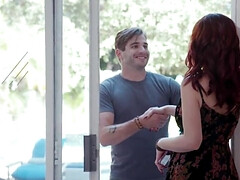 Américain, Nana, Gros seins, Sucer une bite, En gros plan de très près, Mère que j'aimerais baiser, Piscine, Rousse roux