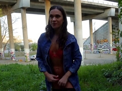 Kont, Sperma shot, Buiten, Gezichtspunt, Openbaar, Kousen, String, Tieten likken