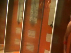 Beautiful soaping milfs in public shower room