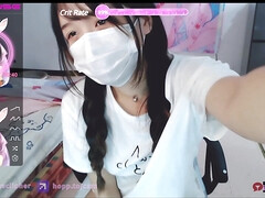 Asiático, Tetas grandes, Morena, Consolador, Calcetines, Solo, Chorro, Medias largas