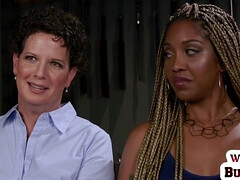 Rimming lez mature in suspension bondage rims black ass