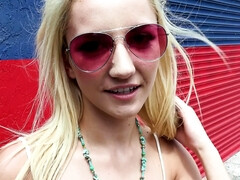 Jade Amber gives blowjob and gets boned in public