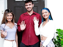 アジア人, ベッドルーム, デカチン, フェラチオ, バック, ガリガリ, 三人, オッパイの