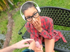 Pijpbeurt, Hondjeshouding, Zwart, Interraciaal, Buiten, Gezichtspunt, Strippen, Tiener