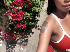 Inked ebony with monster curves takes Rico's cock deep in her pierced pussy