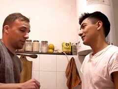 Hairy dude getting penetrated sideways from a Latino